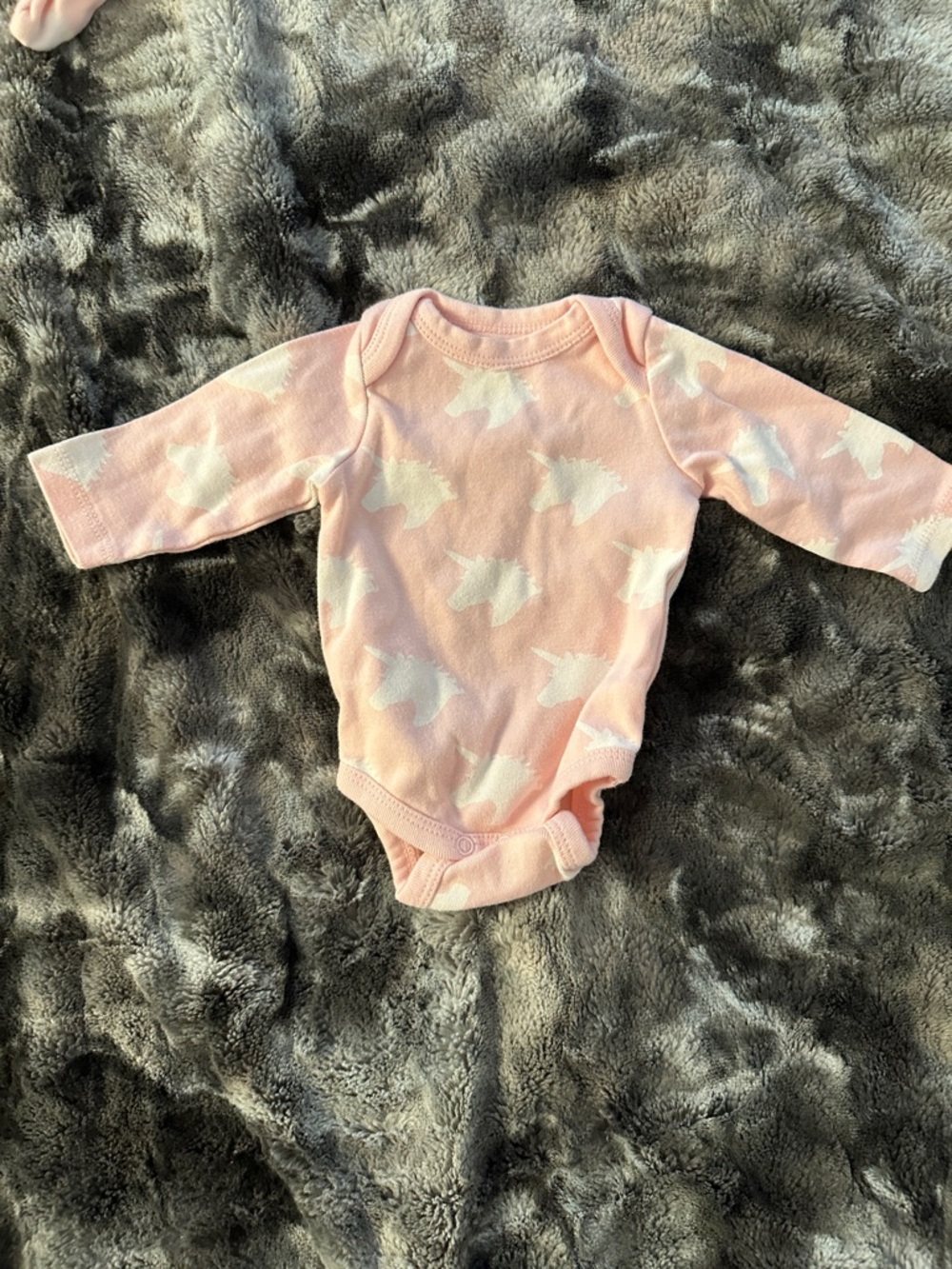 Long-Sleeve Pink Unicorn Print Baby Bodysuit